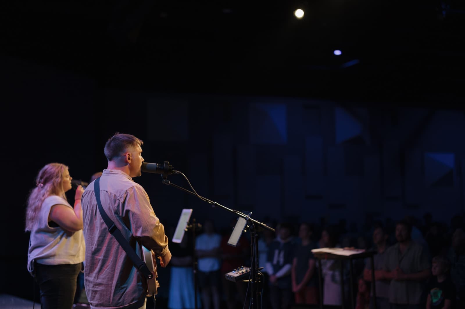 Worship band leading from the stage